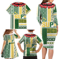 Samoa Uniting Party Family Matching Long Sleeve Bodycon Dress and Hawaiian Shirt SUP Est 2025 Siapo Pattern - Polynesian Pride