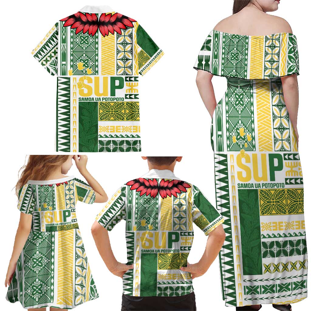 Samoa Uniting Party Family Matching Off Shoulder Maxi Dress and Hawaiian Shirt SUP Est 2025 Siapo Pattern - Polynesian Pride