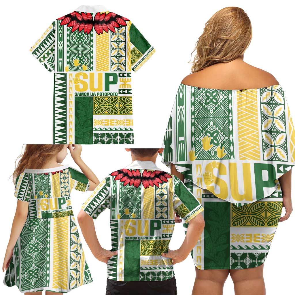Samoa Uniting Party Family Matching Off Shoulder Short Dress and Hawaiian Shirt SUP Est 2025 Siapo Pattern - Polynesian Pride