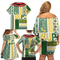 Samoa Uniting Party Family Matching Off Shoulder Short Dress and Hawaiian Shirt SUP Est 2025 Siapo Pattern - Polynesian Pride