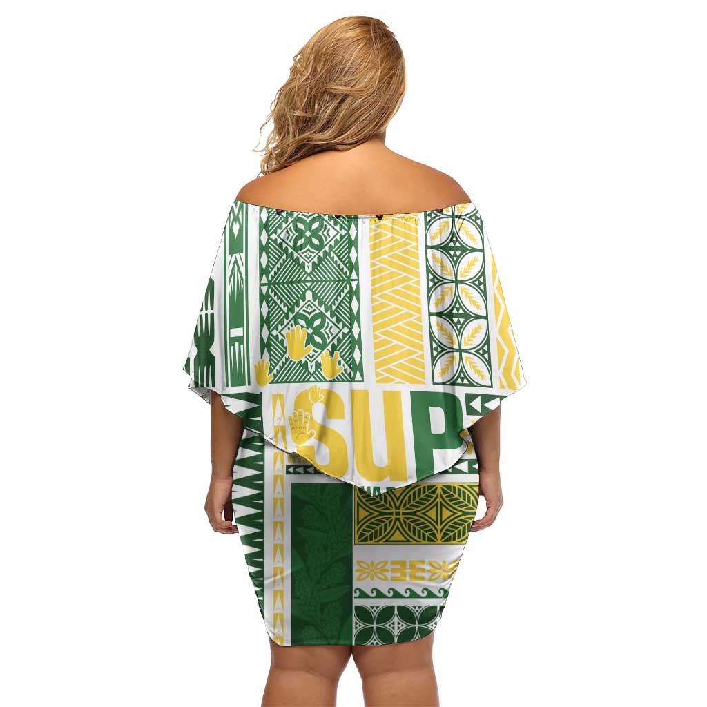 Samoa Uniting Party Family Matching Off Shoulder Short Dress and Hawaiian Shirt SUP Est 2025 Siapo Pattern - Polynesian Pride