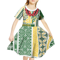 Samoa Uniting Party Kid Short Sleeve Dress SUP Est 2025 Siapo Pattern - Polynesian Pride