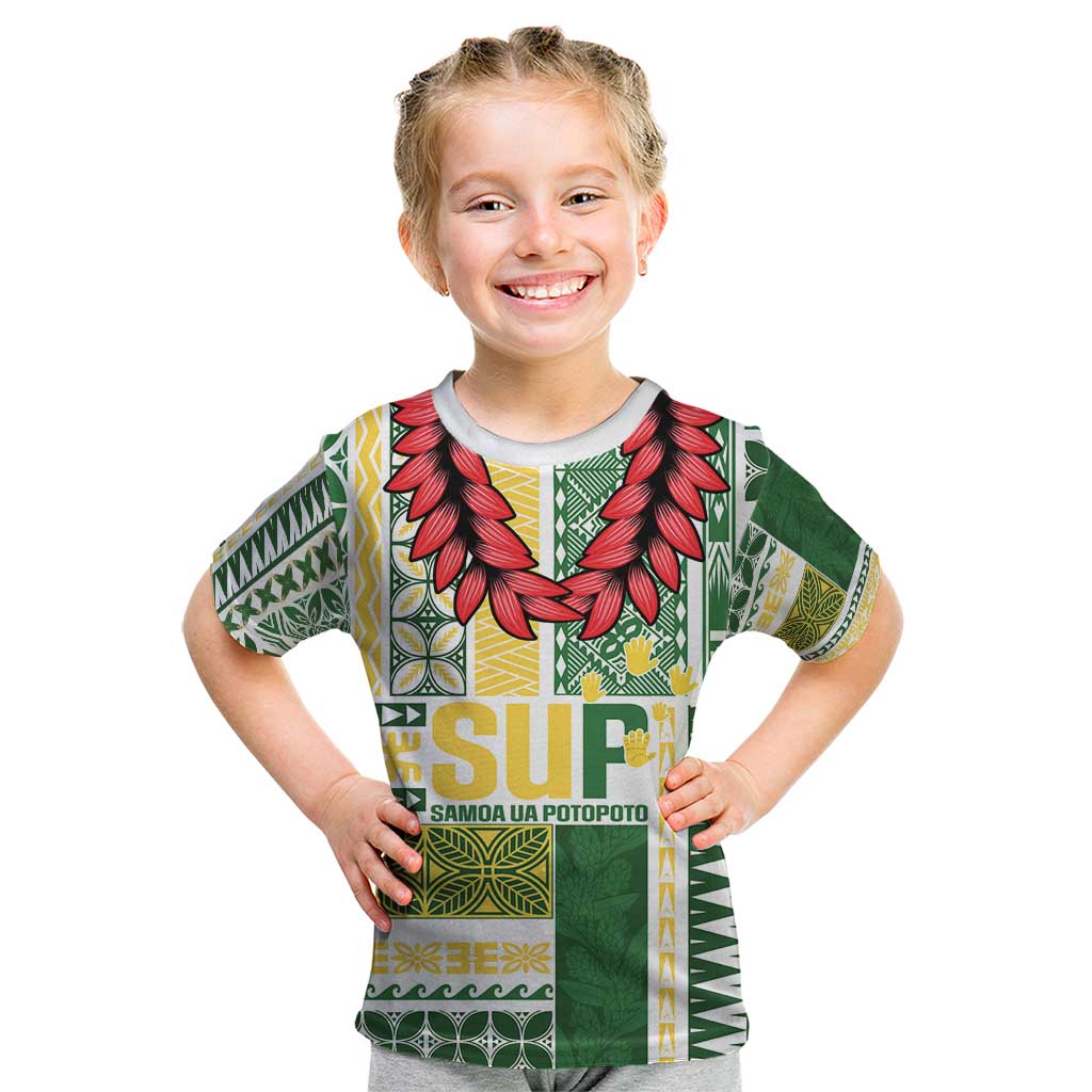 Samoa Uniting Party Kid T Shirt SUP Est 2025 Siapo Pattern LT14 White - Polynesian Pride