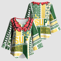 Samoa Uniting Party Kimono Sleeve Blouse SUP Est 2025 Siapo Pattern - Polynesian Pride