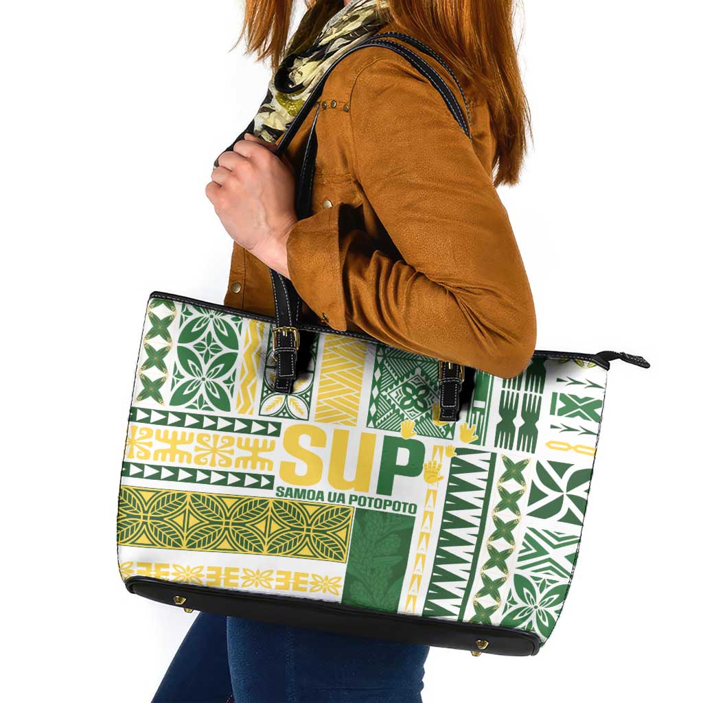 Samoa Uniting Party Leather Tote Bag SUP Est 2025 Siapo Pattern LT14 White - Polynesian Pride