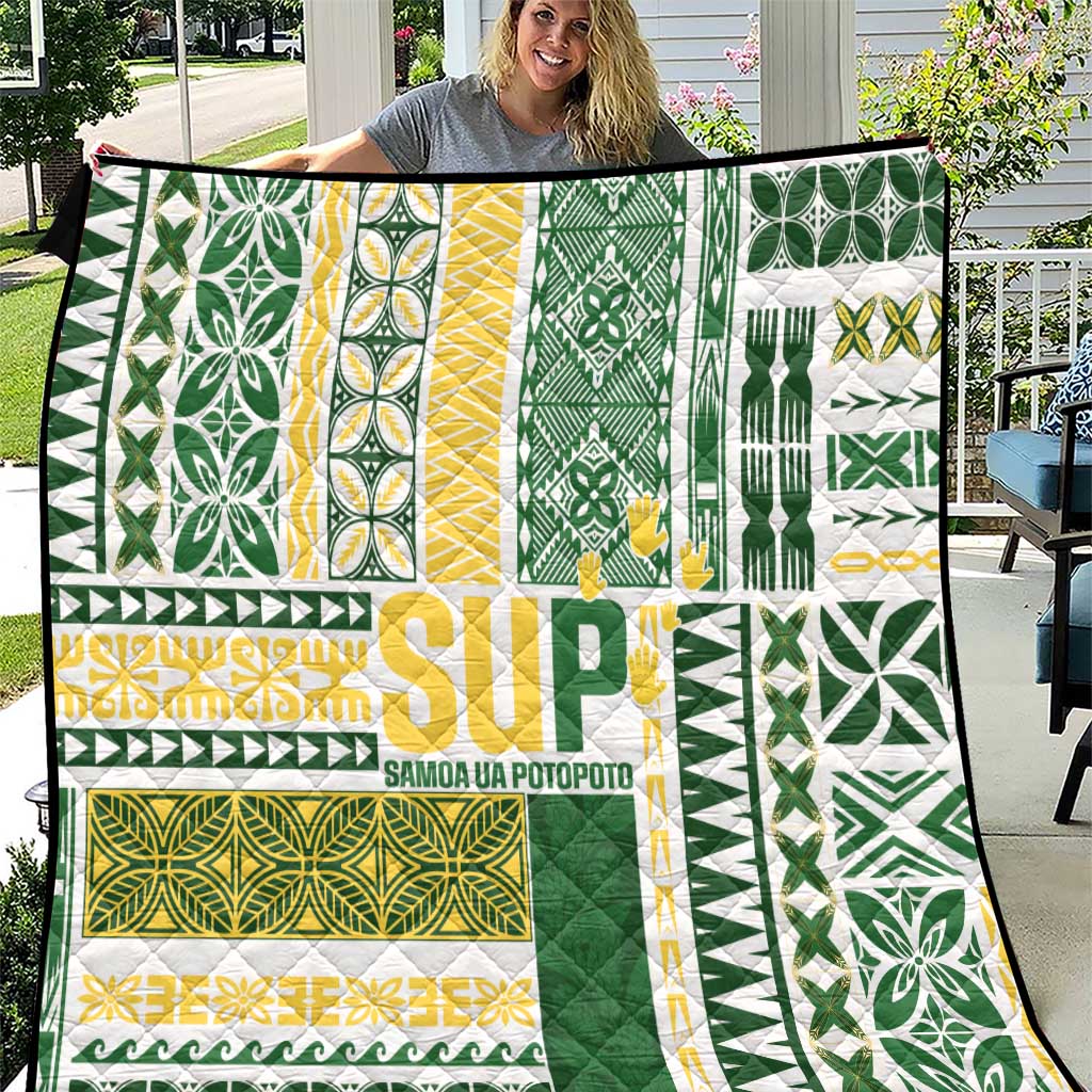 Samoa Uniting Party Quilt SUP Est 2025 Siapo Pattern LT14 White - Polynesian Pride
