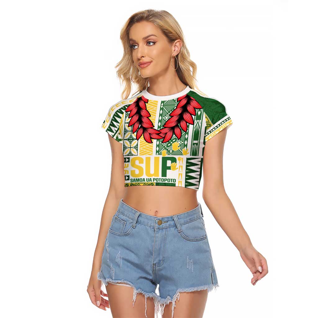 Samoa Uniting Party Raglan Cropped T Shirt SUP Est 2025 Siapo Pattern LT14 Female White - Polynesian Pride