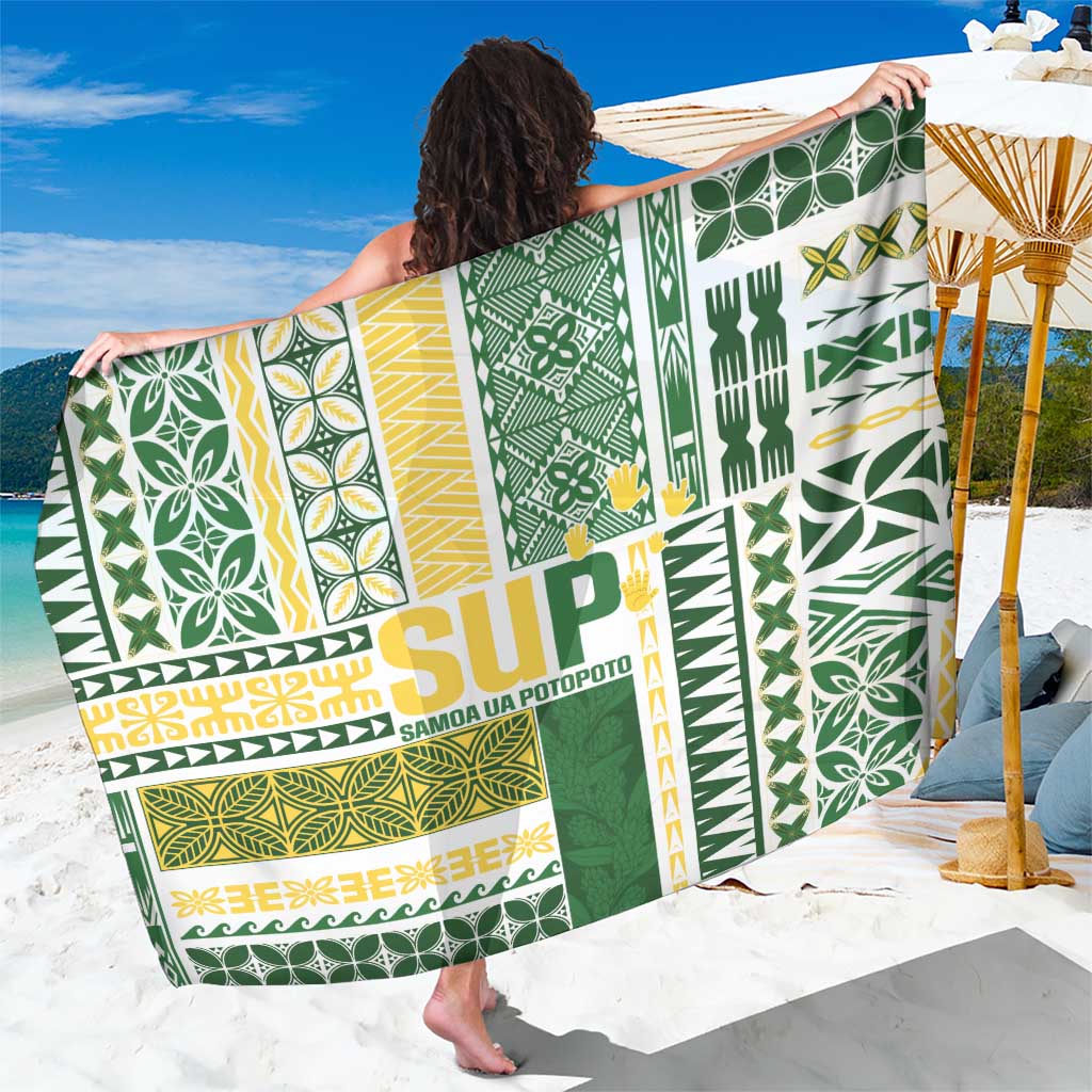 Samoa Uniting Party Sarong SUP Est 2025 Siapo Pattern LT14 One Size 44 x 66 inches White - Polynesian Pride