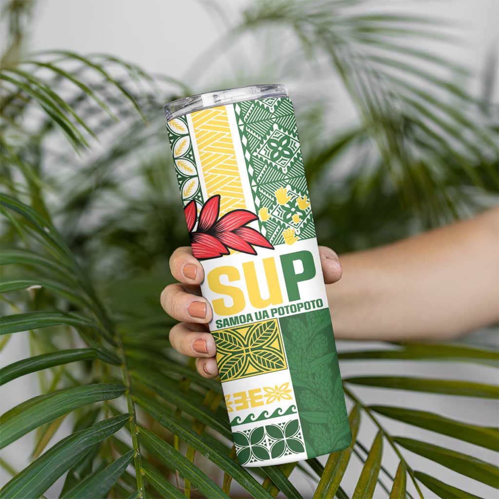 Samoa Uniting Party Skinny Tumbler SUP Est 2025 Siapo Pattern - Polynesian Pride