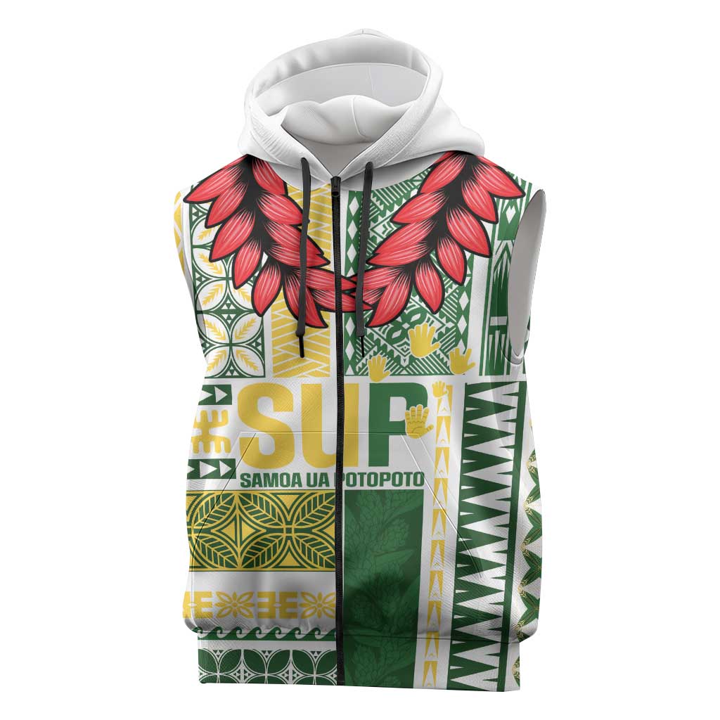 Samoa Uniting Party Sleeveless Zip Hoodie SUP Est 2025 Siapo Pattern LT14 White - Polynesian Pride