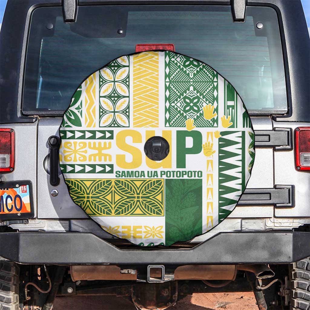 Samoa Uniting Party Spare Tire Cover SUP Est 2025 Siapo Pattern LT14 White - Polynesian Pride