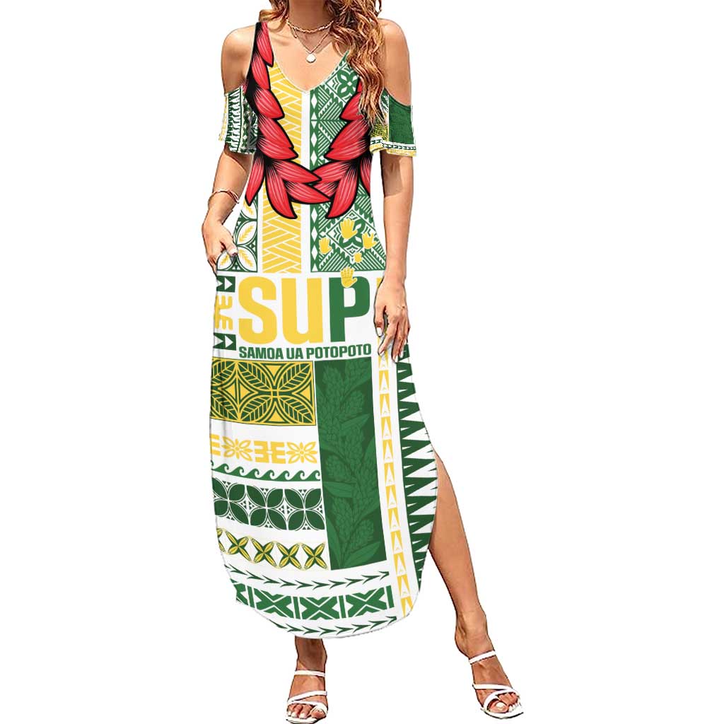 Samoa Uniting Party Summer Maxi Dress SUP Est 2025 Siapo Pattern - Polynesian Pride