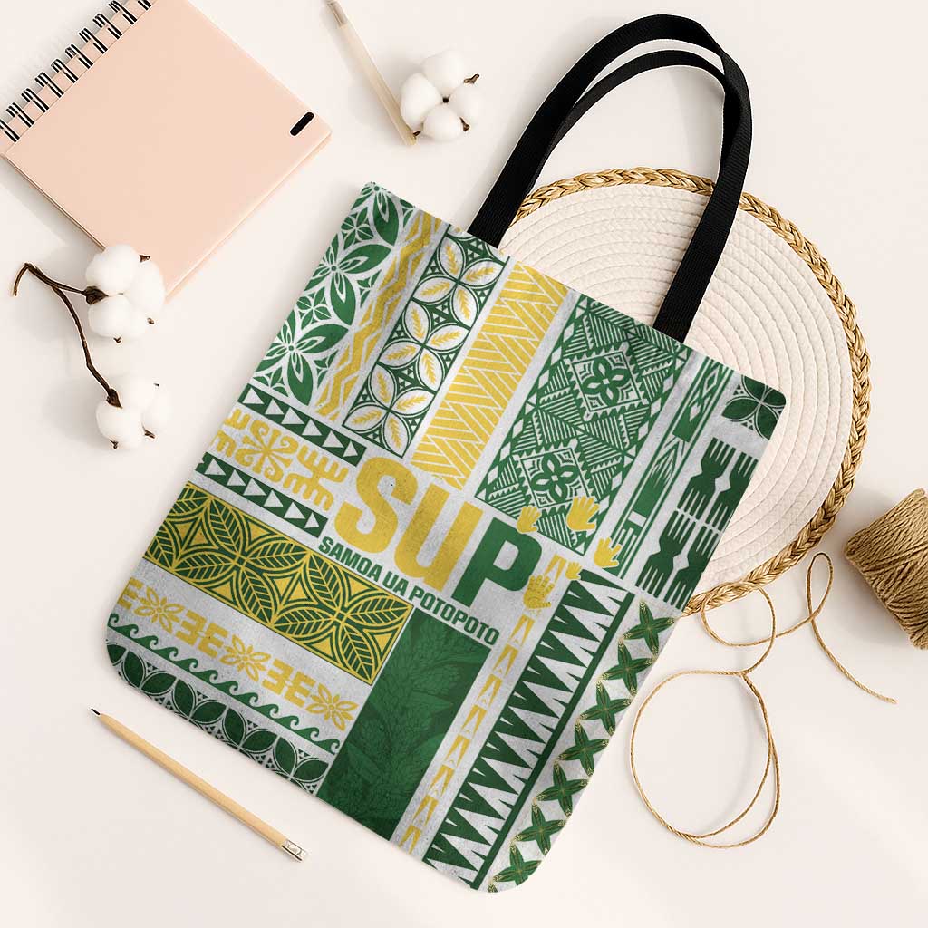 Samoa Uniting Party Tote Bag SUP Est 2025 Siapo Pattern LT14 Black Strap One Size White - Polynesian Pride