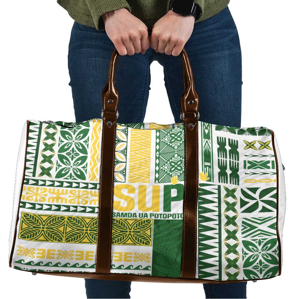 Samoa Uniting Party Travel Bag SUP Est 2025 Siapo Pattern LT14 White - Polynesian Pride