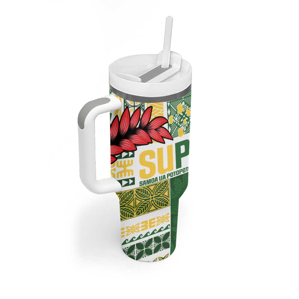 Samoa Uniting Party Tumbler With Handle SUP Est 2025 Siapo Pattern - Polynesian Pride