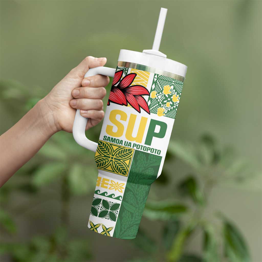 Samoa Uniting Party Tumbler With Handle SUP Est 2025 Siapo Pattern - Polynesian Pride
