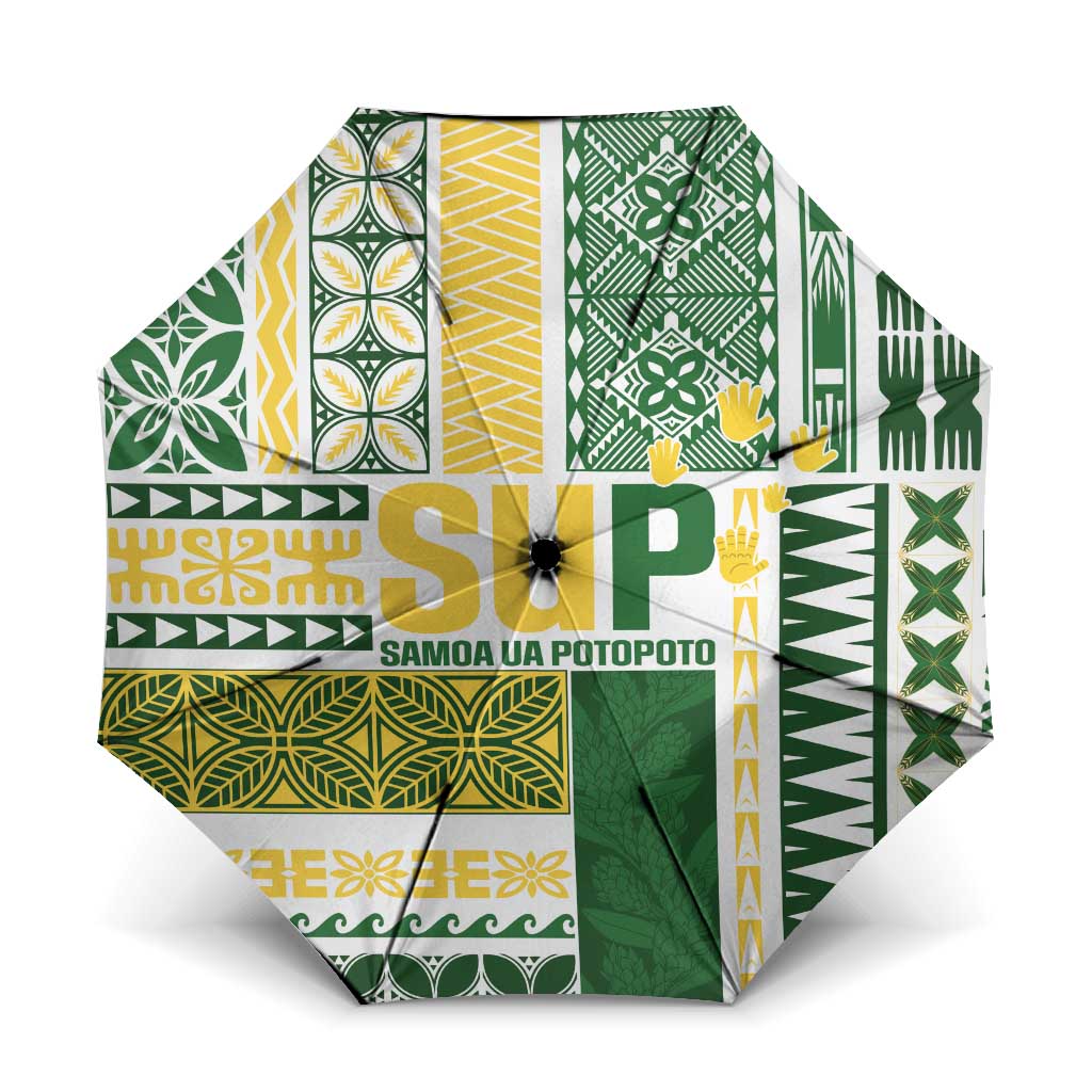 Samoa Uniting Party Umbrella SUP Est 2025 Siapo Pattern LT14 One Size Folded 11.42 inch Opened Diameter 37.4 inch White - Polynesian Pride