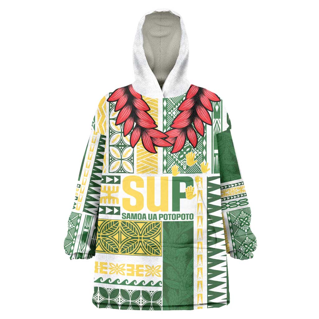 Samoa Uniting Party Wearable Blanket Hoodie SUP Est 2025 Siapo Pattern LT14 One Size White - Polynesian Pride