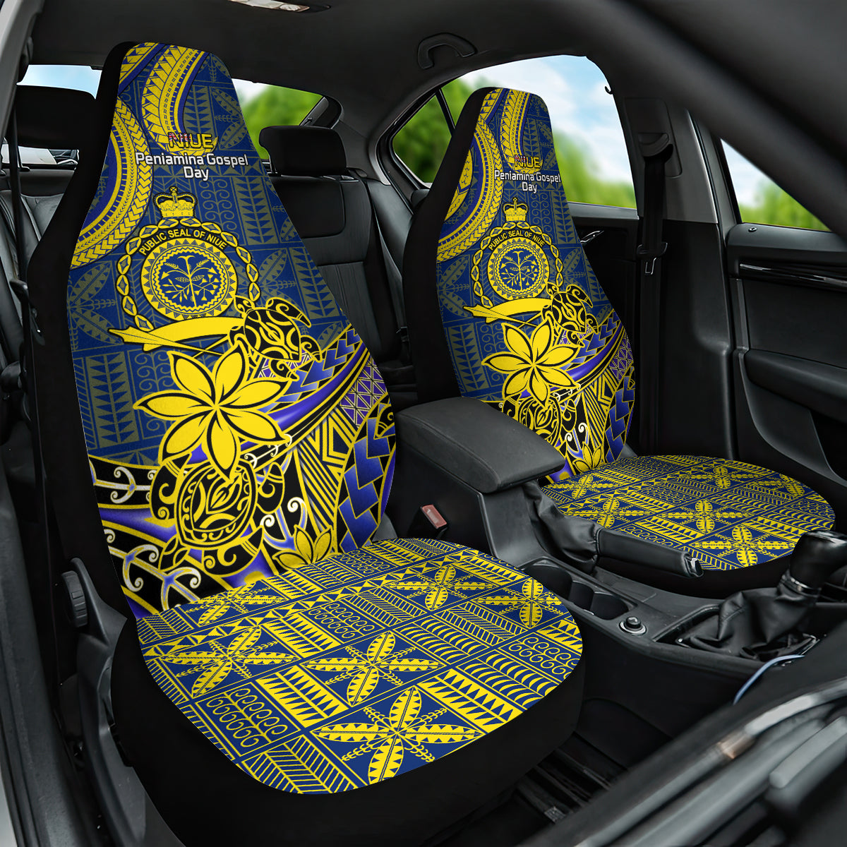 Niue Peniamina Gospel Day Car Seat Cover Unique Niean Hiapo LT14 One Size Blue - Polynesian Pride