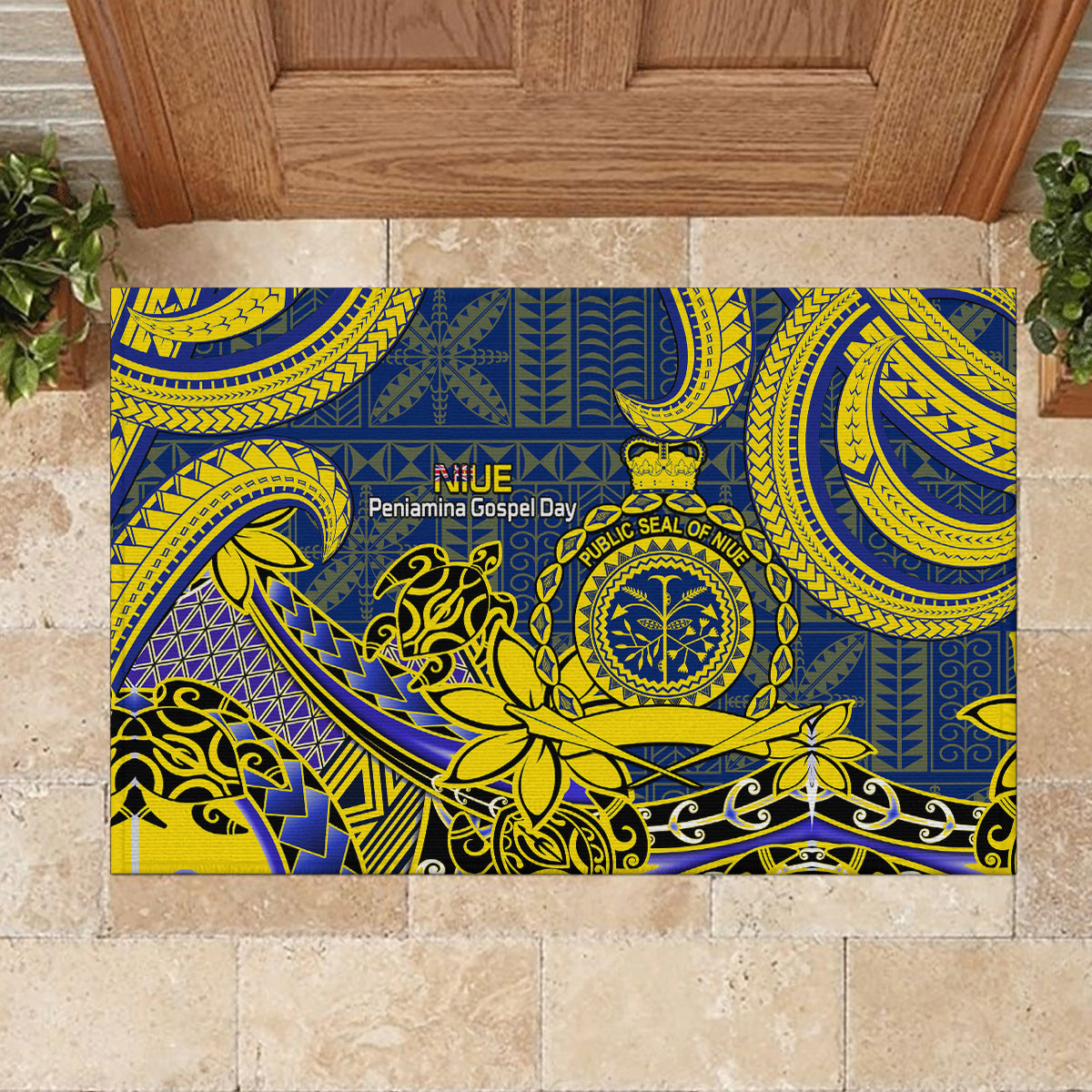 Niue Peniamina Gospel Day Rubber Doormat Unique Niean Hiapo LT14 - Polynesian Pride