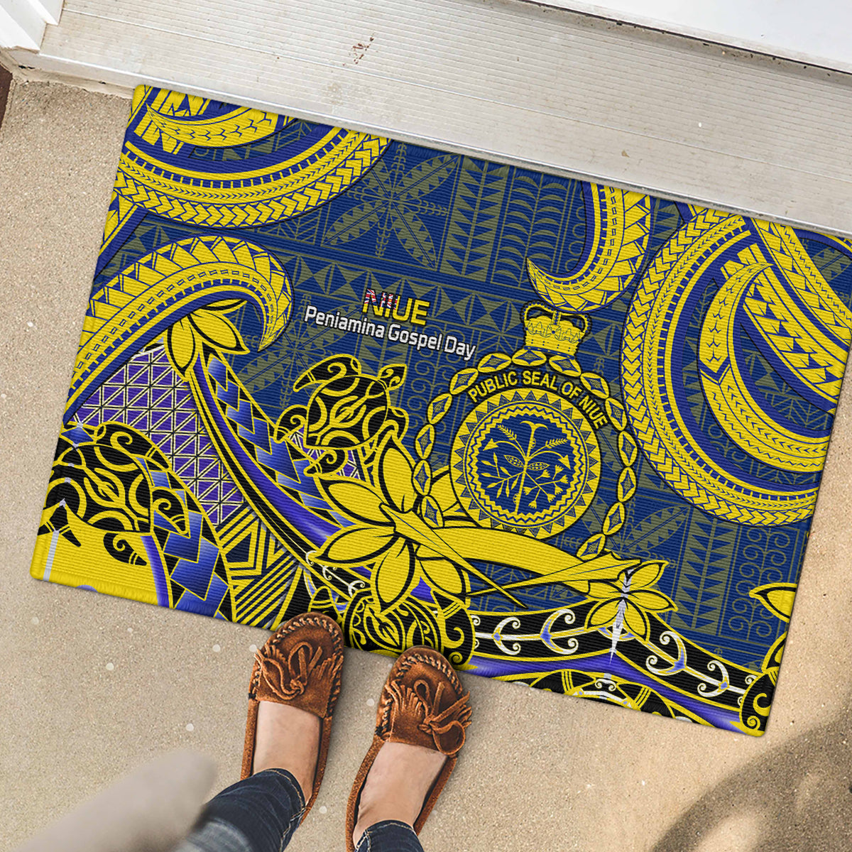Niue Peniamina Gospel Day Rubber Doormat Unique Niean Hiapo LT14 - Polynesian Pride