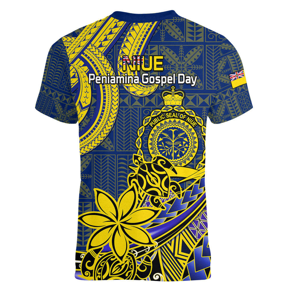 Niue Peniamina Gospel Day Women V Neck T Shirt Unique Niean Hiapo LT14 - Polynesian Pride