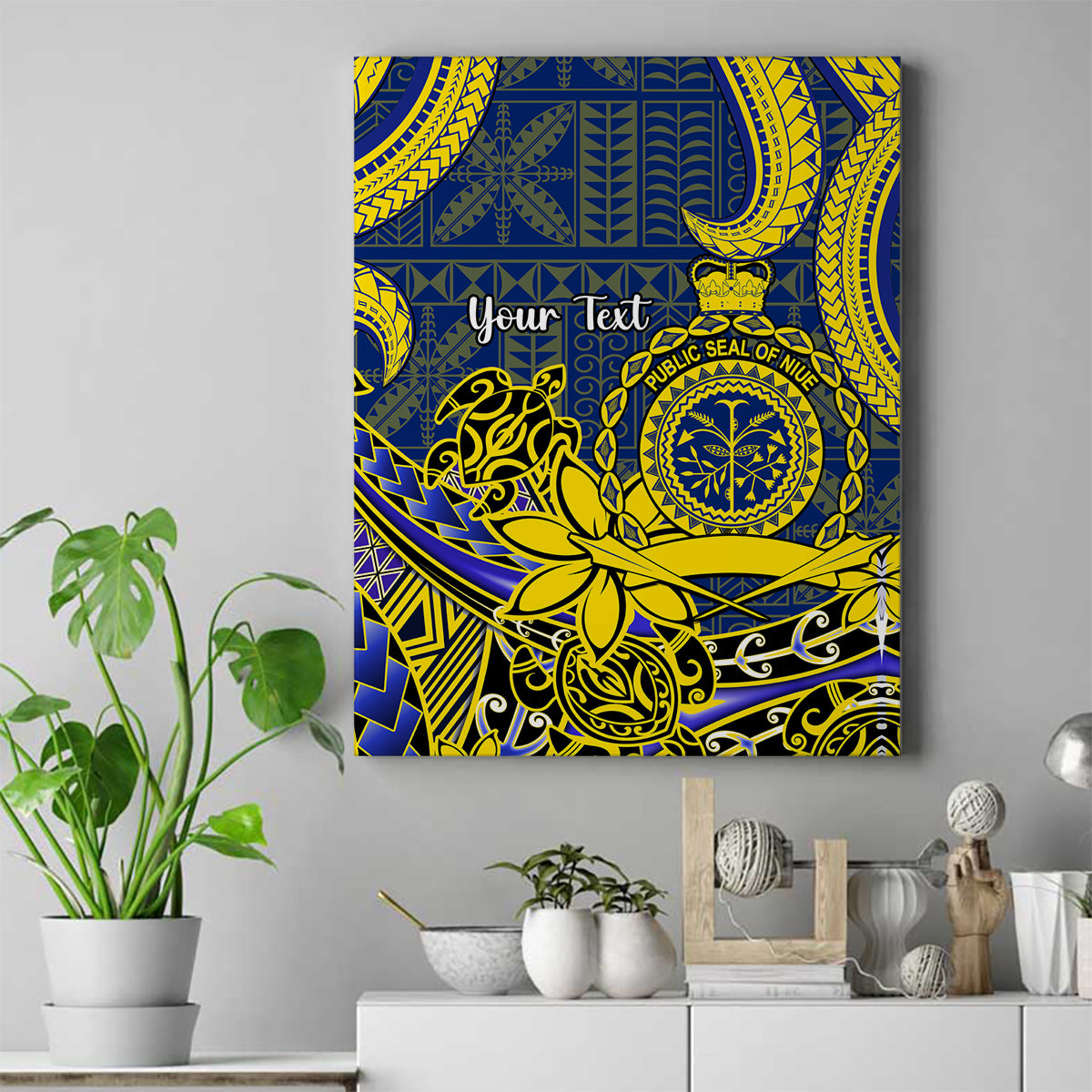 Personalised Niue Peniamina Gospel Day Canvas Wall Art Unique Niean Hiapo LT14 Blue - Polynesian Pride