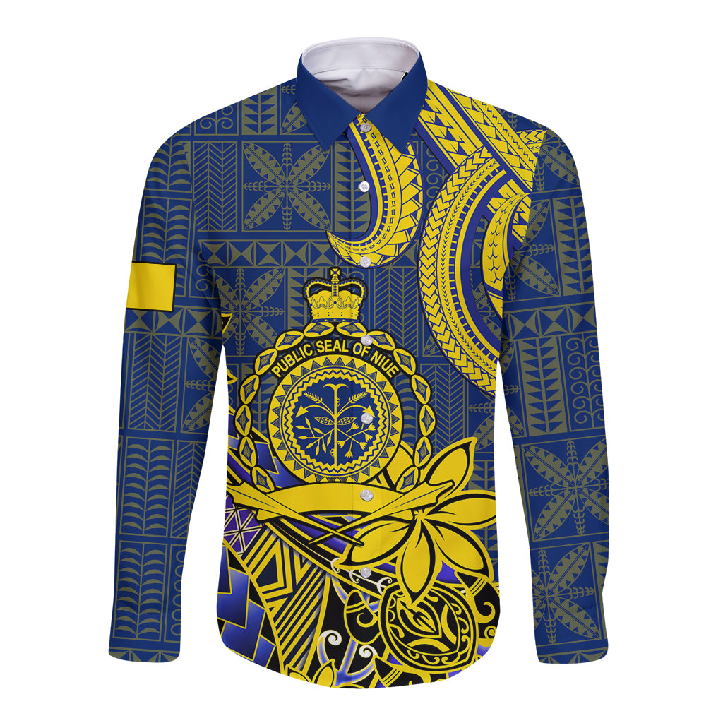 Personalised Niue Peniamina Gospel Day Long Sleeve Button Shirt Unique Niean Hiapo LT14 Unisex Blue - Polynesian Pride