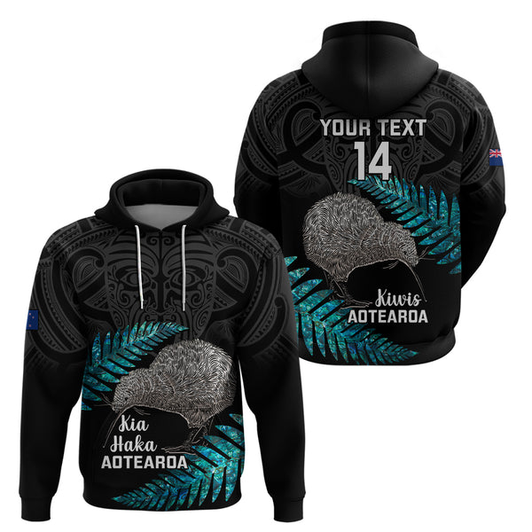 (Custom Text and Number) New Zealand Silver Fern Rugby Hoodie All Black Maori Version Black LT14