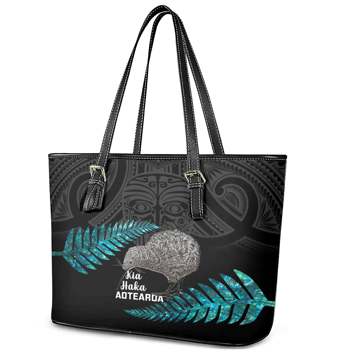 New Zealand Silver Fern Rugby Leather Tote Bag Pacific 2023 Kia Haka Kiwis With Maori Ta Moko LT14 - Polynesian Pride