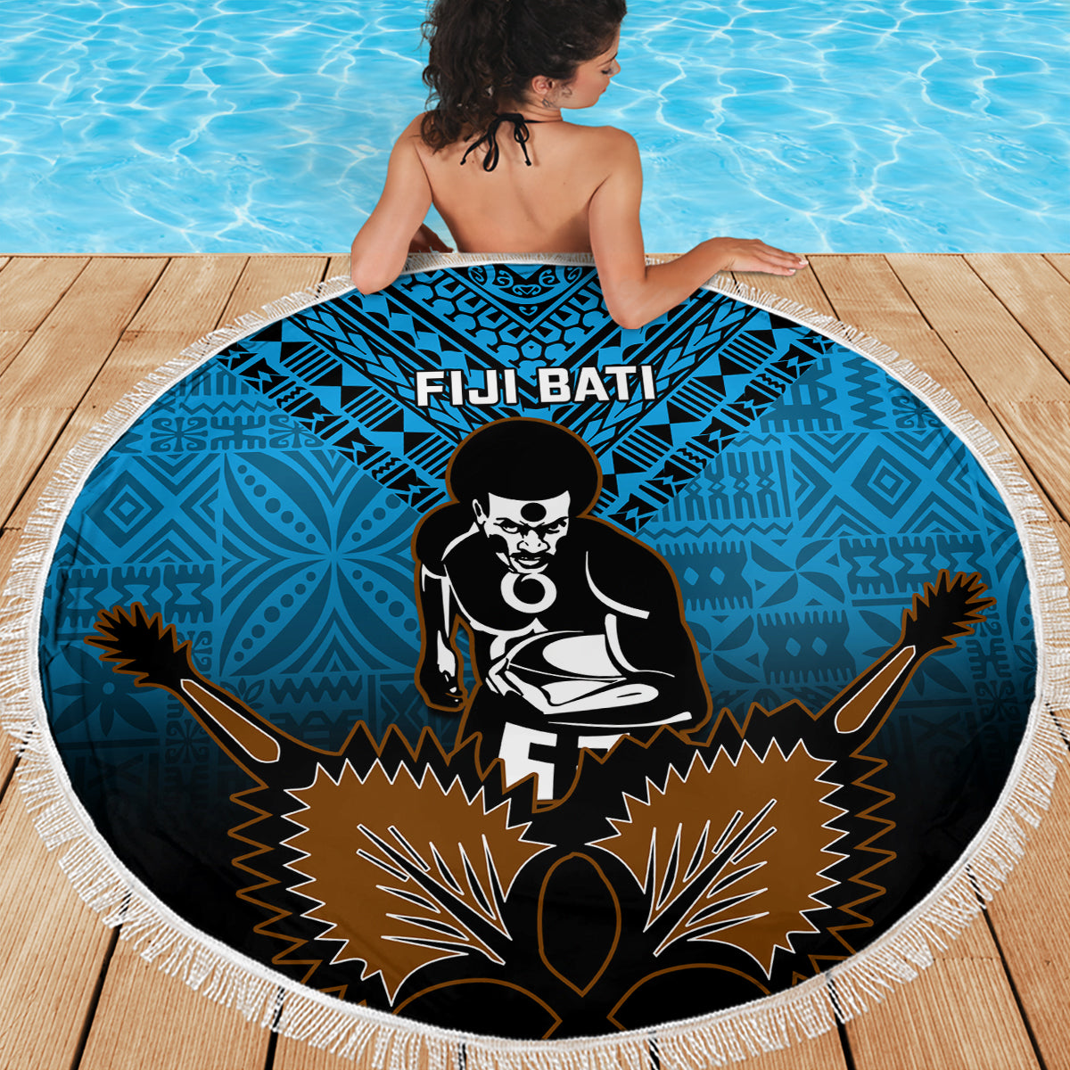 Fiji Tapa Rugby Beach Blanket Pacific 2023 Go Fijian Bati LT14 - Wonder Print Shop