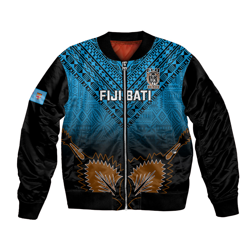 Custom Fiji Tapa Rugby Bomber Jacket Pacific 2023 Go Fijian Bati LT14 Unisex Blue - Polynesian Pride