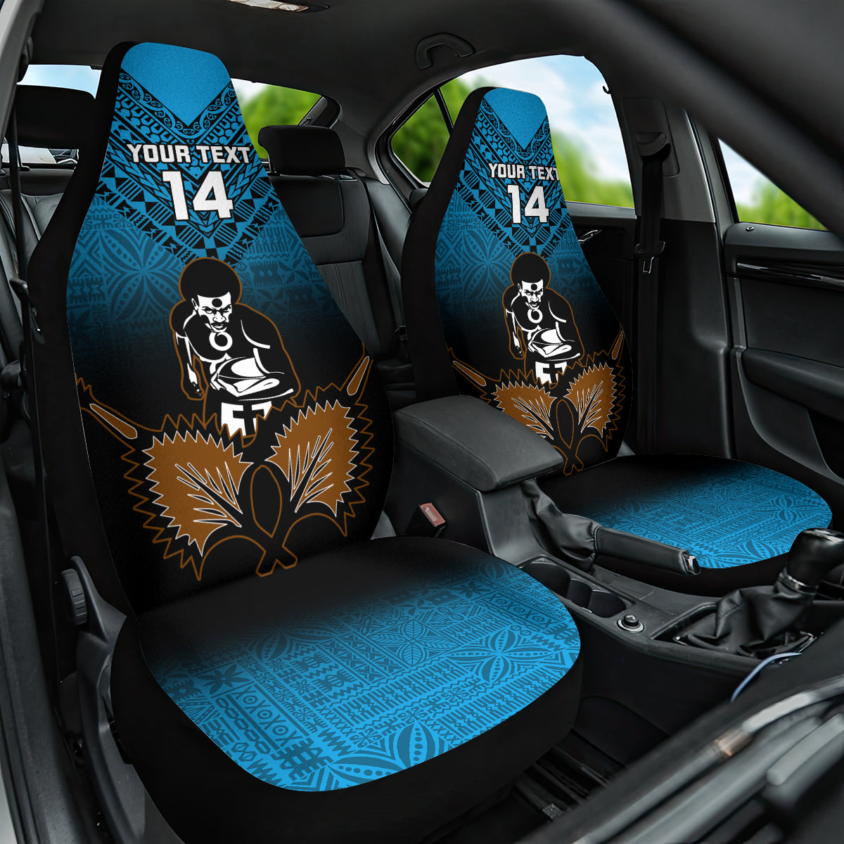 Custom Fiji Tapa Rugby Car Seat Cover Pacific 2023 Go Fijian Bati LT14 One Size Blue - Polynesian Pride