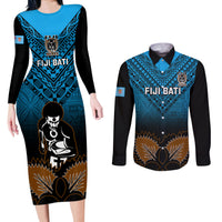 Custom Fiji Tapa Rugby Couples Matching Long Sleeve Bodycon Dress and Long Sleeve Button Shirts Pacific 2023 Go Fijian Bati LT14 Blue - Polynesian Pride