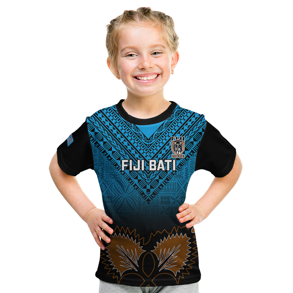 Custom Fiji Tapa Rugby Kid T Shirt Pacific 2023 Go Fijian Bati LT14 Blue - Polynesian Pride