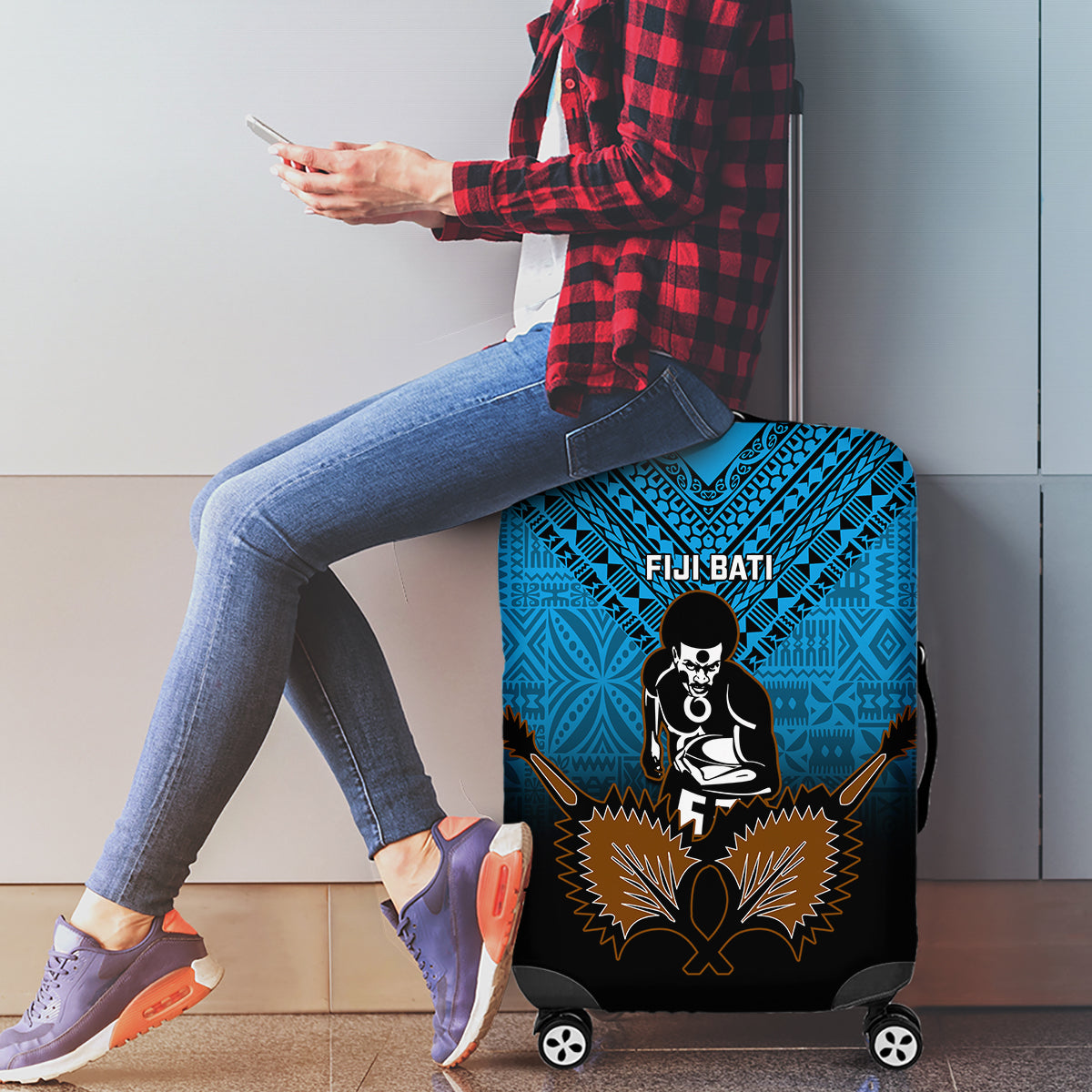 Fiji Tapa Rugby Luggage Cover Pacific 2023 Go Fijian Bati LT14 - Polynesian Pride