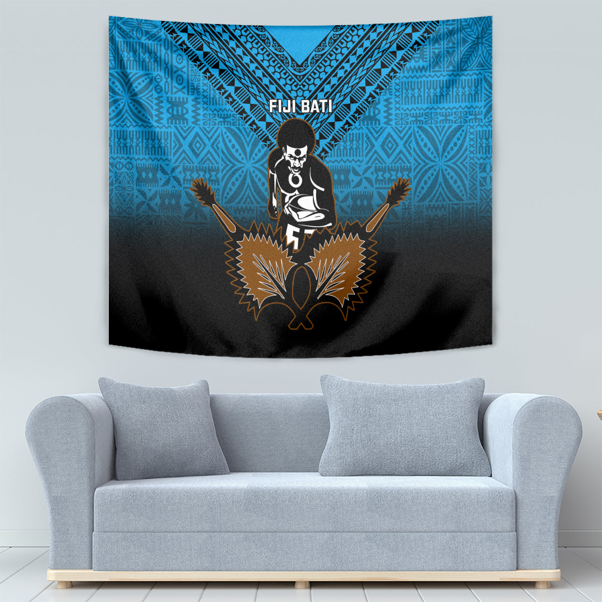 Fiji Tapa Rugby Tapestry Pacific 2023 Go Fijian Bati LT14 - Polynesian Pride