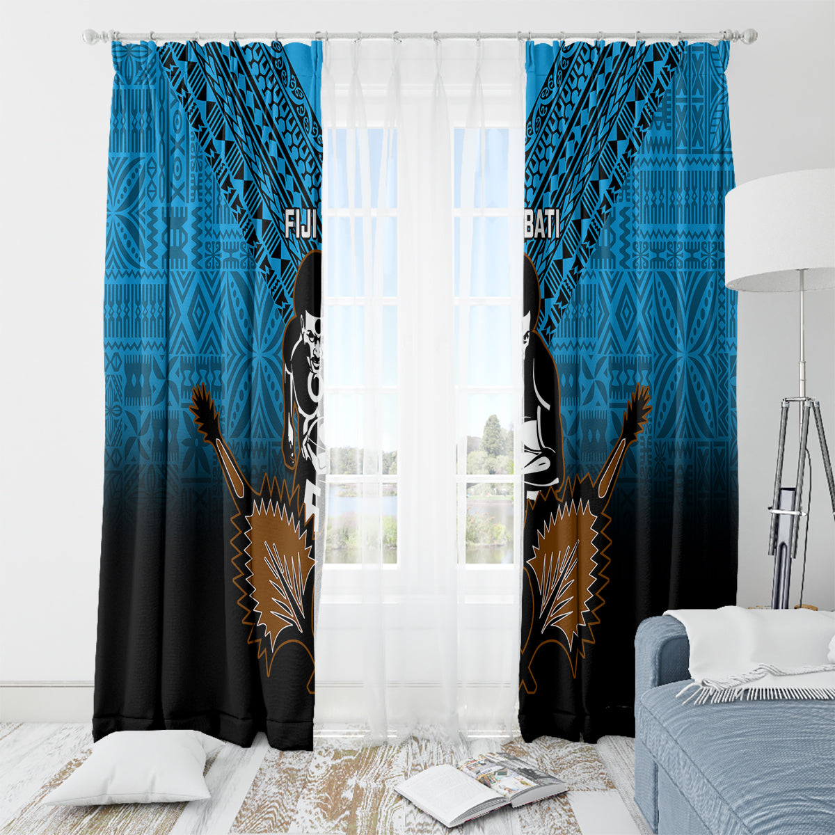 Fiji Tapa Rugby Window Curtain Pacific 2023 Go Fijian Bati LT14 - Polynesian Pride