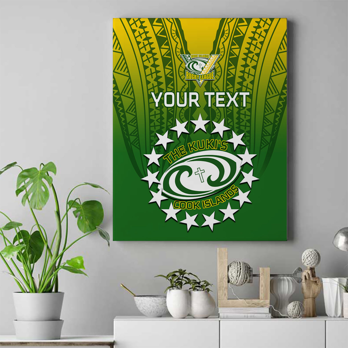 Custom Cook Islands Rugby Canvas Wall Art Pacific 2023 Go The Kukis LT14 Green - Polynesian Pride