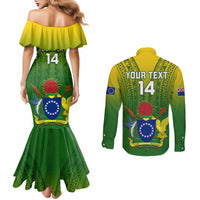 Custom Cook Islands Rugby Couples Matching Mermaid Dress and Long Sleeve Button Shirts Pacific 2023 Go The Kukis LT14 - Polynesian Pride