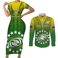 Custom Cook Islands Rugby Couples Matching Short Sleeve Bodycon Dress and Long Sleeve Button Shirts Pacific 2023 Go The Kukis LT14 Green - Polynesian Pride