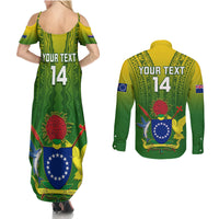 Custom Cook Islands Rugby Couples Matching Summer Maxi Dress and Long Sleeve Button Shirts Pacific 2023 Go The Kukis LT14 - Polynesian Pride