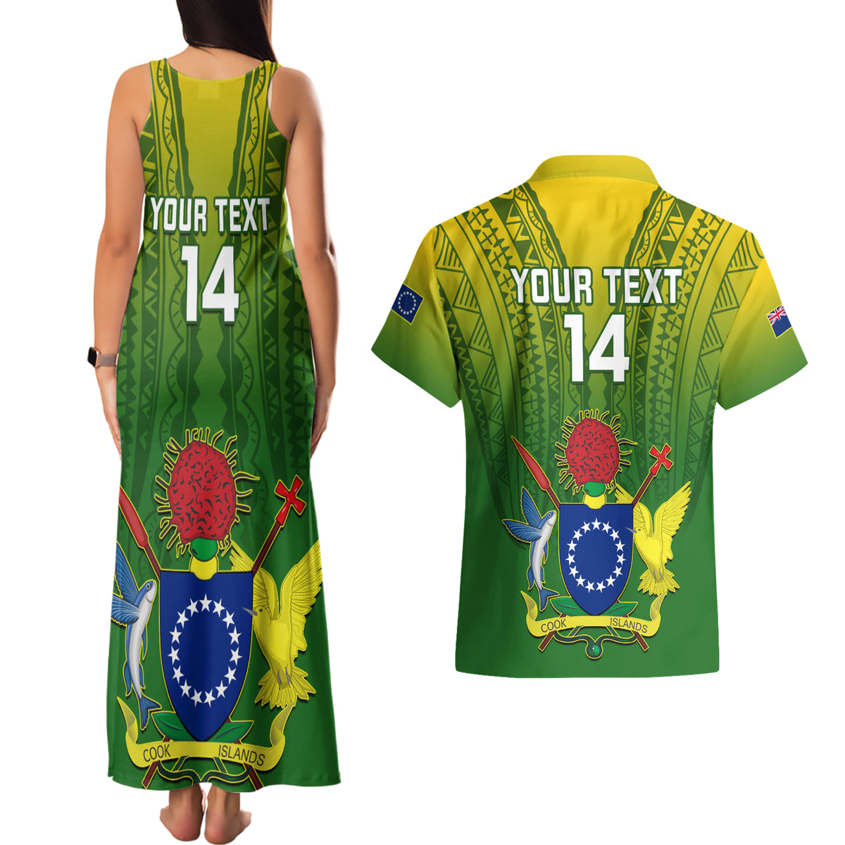 Custom Cook Islands Rugby Couples Matching Tank Maxi Dress and Hawaiian Shirt Pacific 2023 Go The Kukis LT14 - Polynesian Pride