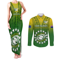 Custom Cook Islands Rugby Couples Matching Tank Maxi Dress and Long Sleeve Button Shirts Pacific 2023 Go The Kukis LT14 Green - Polynesian Pride