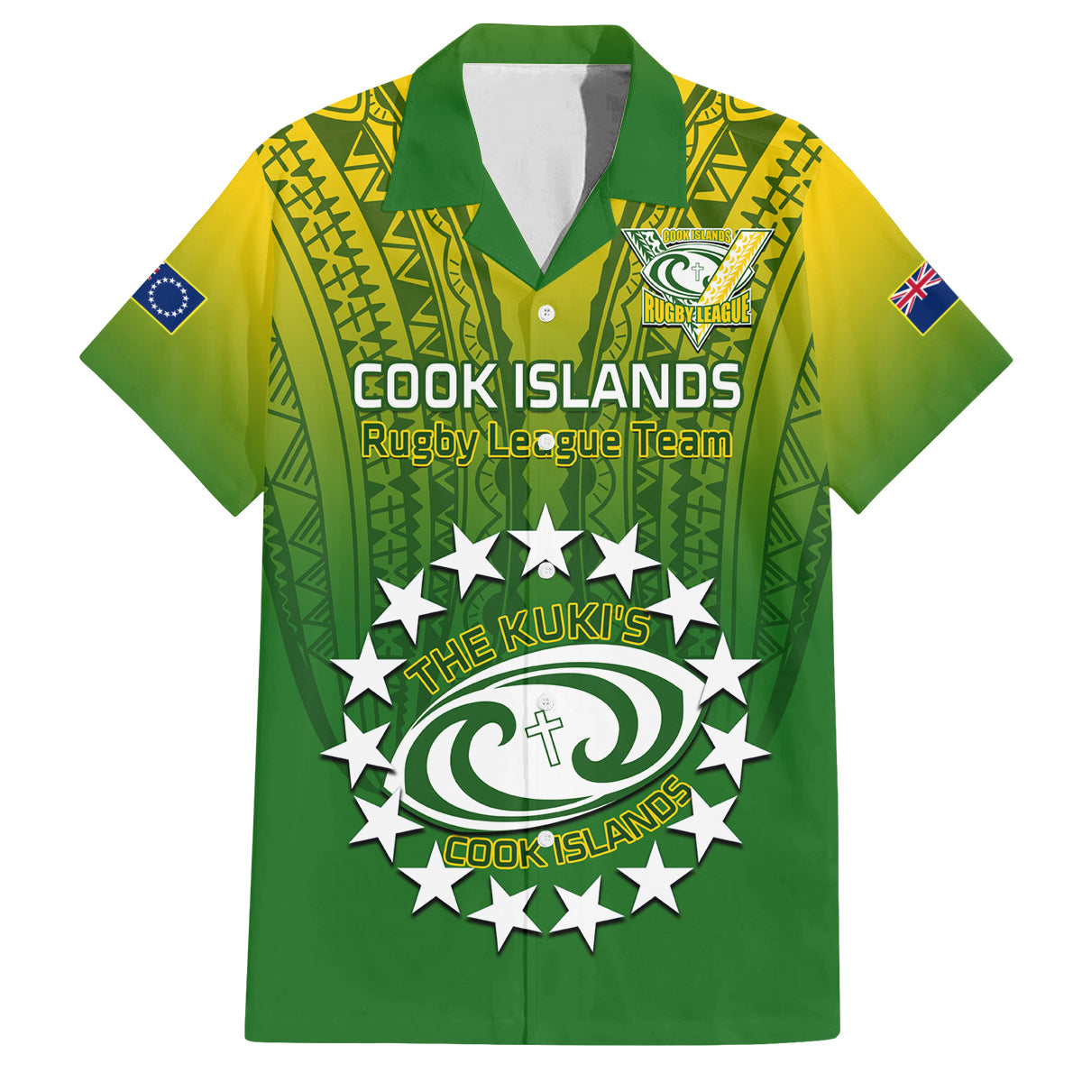 Custom Cook Islands Rugby Family Matching Long Sleeve Bodycon Dress and Hawaiian Shirt Pacific 2023 Go The Kukis LT14 Dad's Shirt - Short Sleeve Green - Polynesian Pride