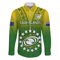 Custom Cook Islands Rugby Family Matching Puletasi Dress and Hawaiian Shirt Pacific 2023 Go The Kukis LT14 Dad's Shirt - Long Sleeve Green - Polynesian Pride