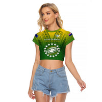 Custom Cook Islands Rugby Raglan Cropped T Shirt Pacific 2023 Go The Kukis LT14 Female Green - Polynesian Pride