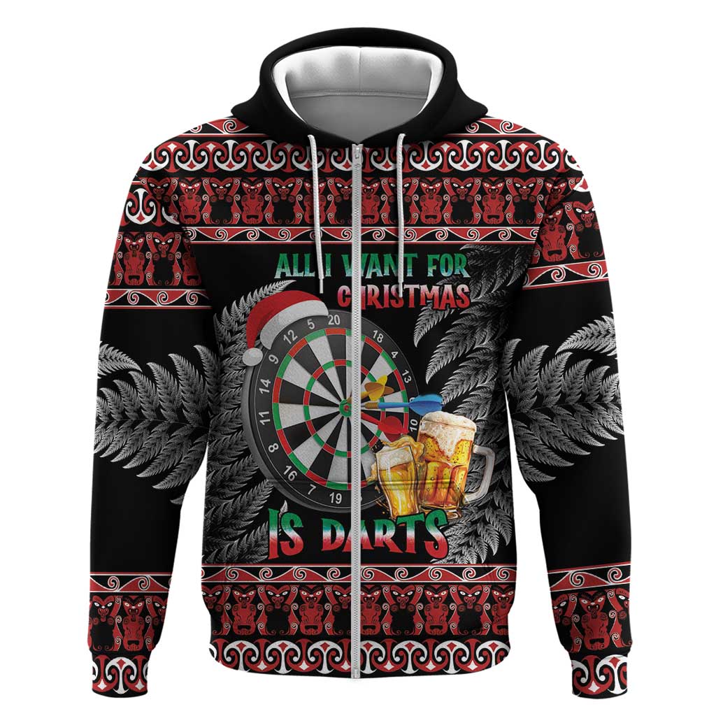 All I Want For Christmas Is Darts New Zealand Hoodie LT14 Zip Hoodie Black - Polynesian Pride