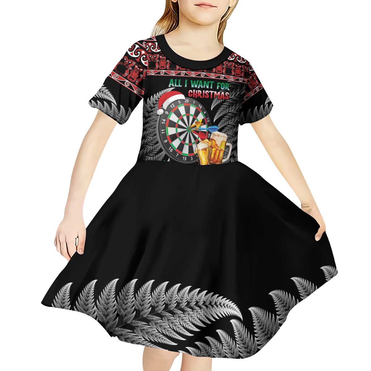 All I Want For Christmas Is Darts New Zealand Kid Short Sleeve Dress