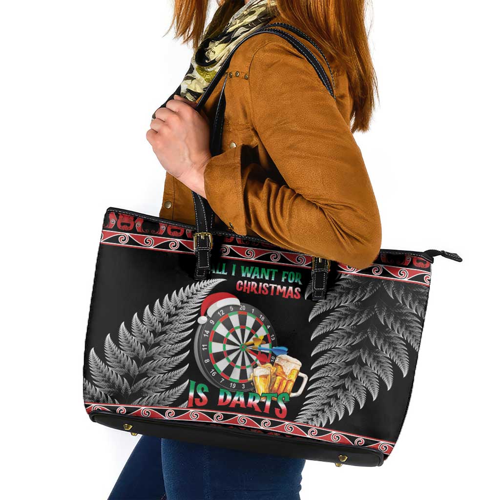 All I Want For Christmas Is Darts New Zealand Leather Tote Bag LT14 Black - Polynesian Pride